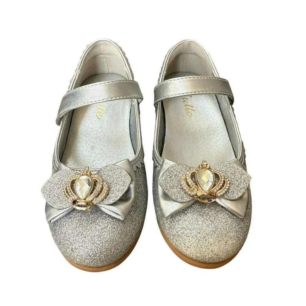 Stelle Slver Gliter Girls Dress Party Wedding Shoes Low Heel Mary Jane 11